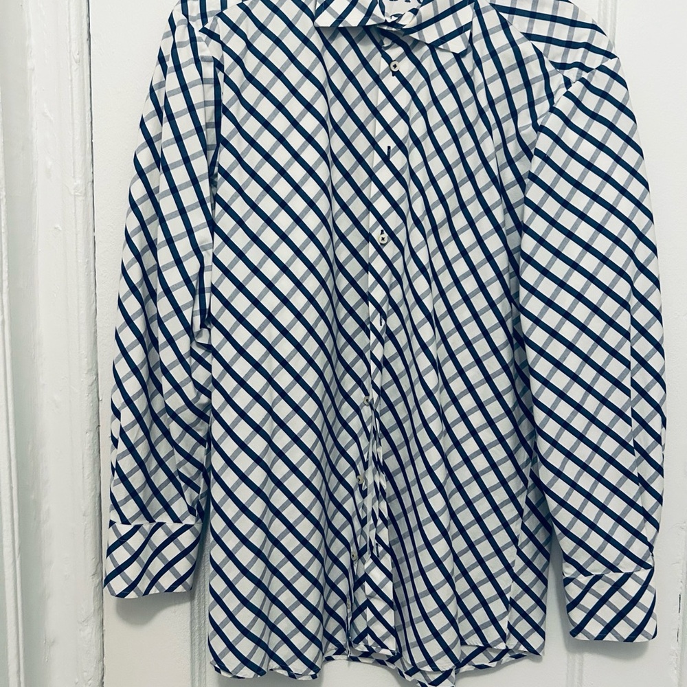 Men's Navy Check Button-Up Shirt - Classic Long Sleeve